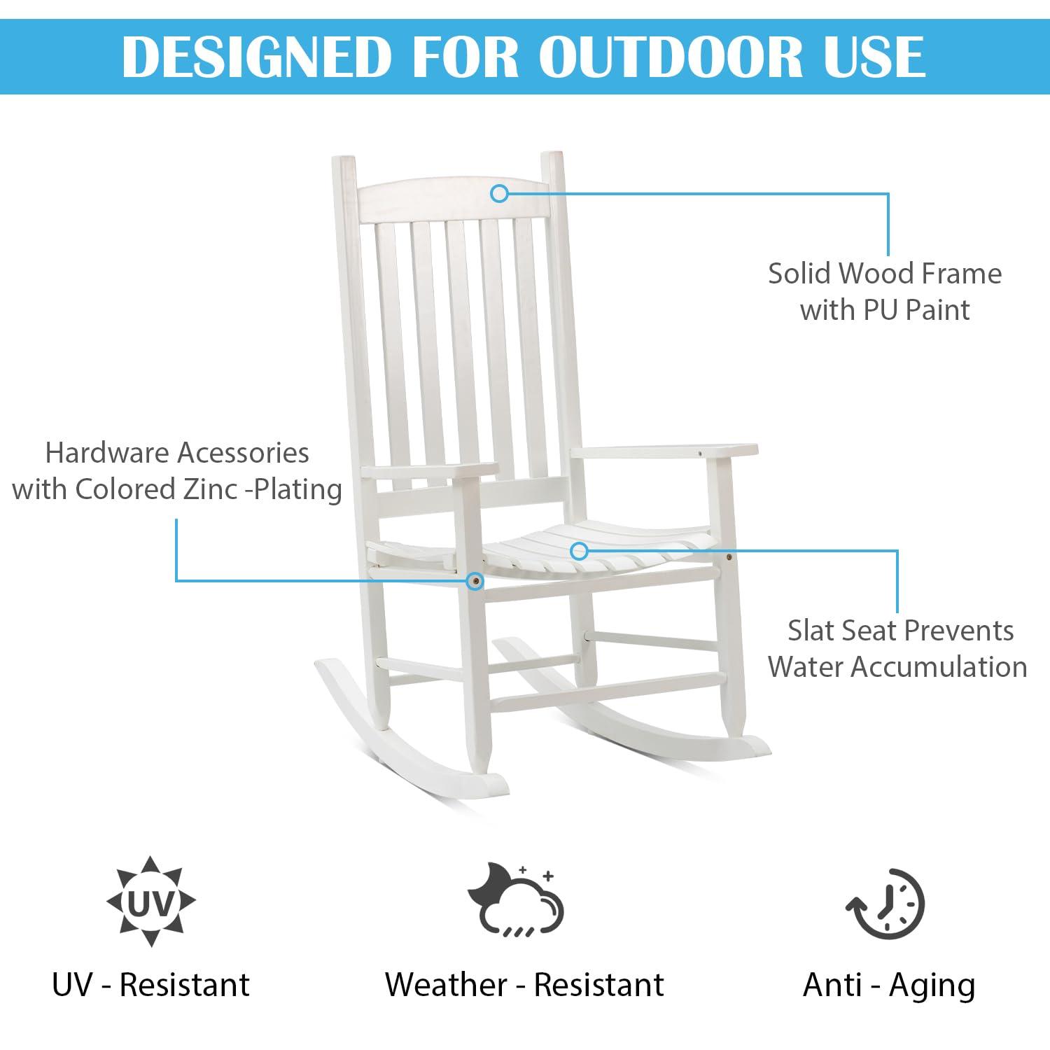 OverPatio Outdoor Porch Rocker/Rocking Chair Wood, Patio Wood Rocker, Woode n Furniture Seat for Living Room, Sitting Room, White