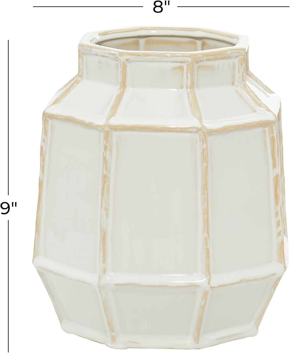 DecMode 9" Handmade White Ceramic Vase