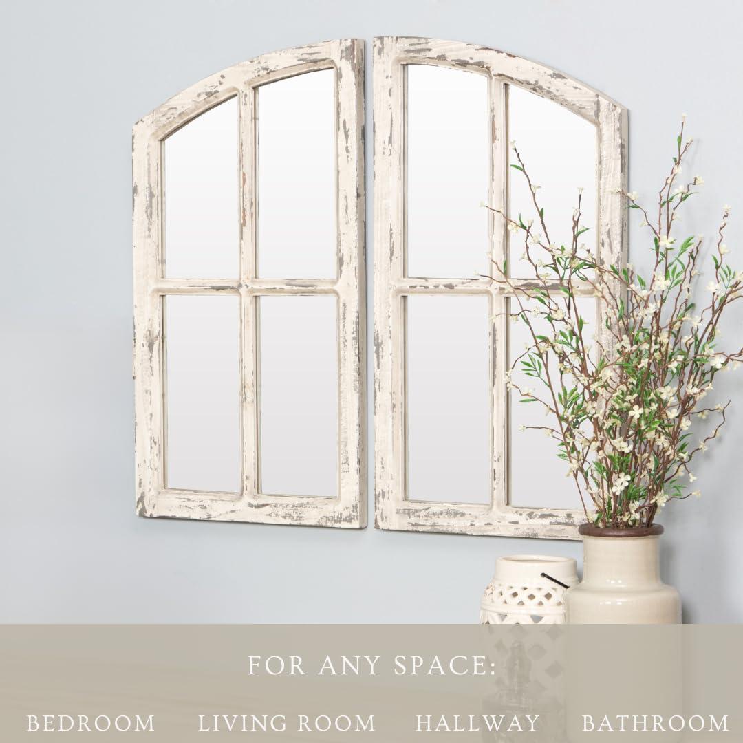 Jolene Arch Window Pane Mirrors Off-White 27" x 15" (Set of 2) by Aspire