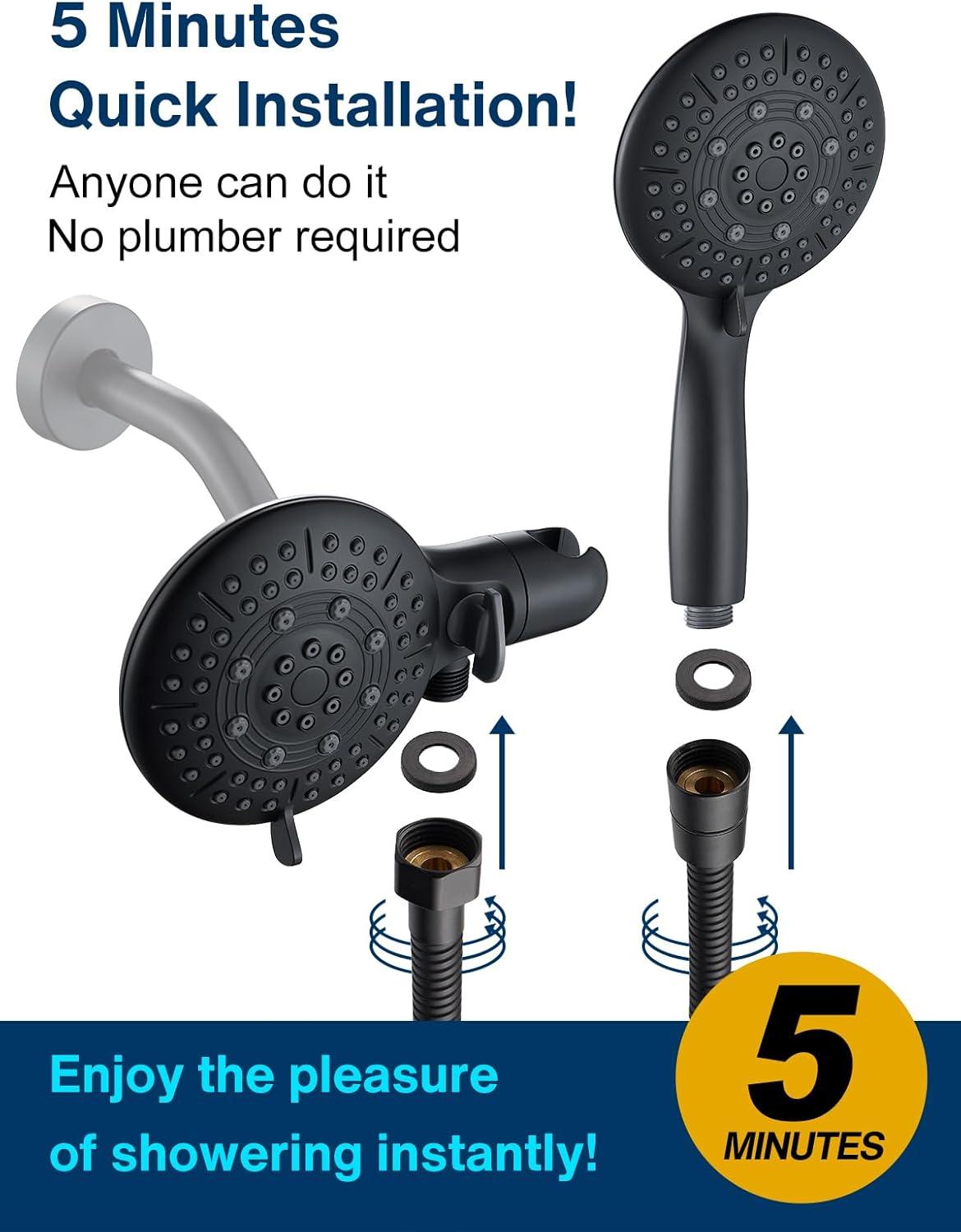 Matte Black Dual 2-in-1 Handheld and Rain Shower Head Combo