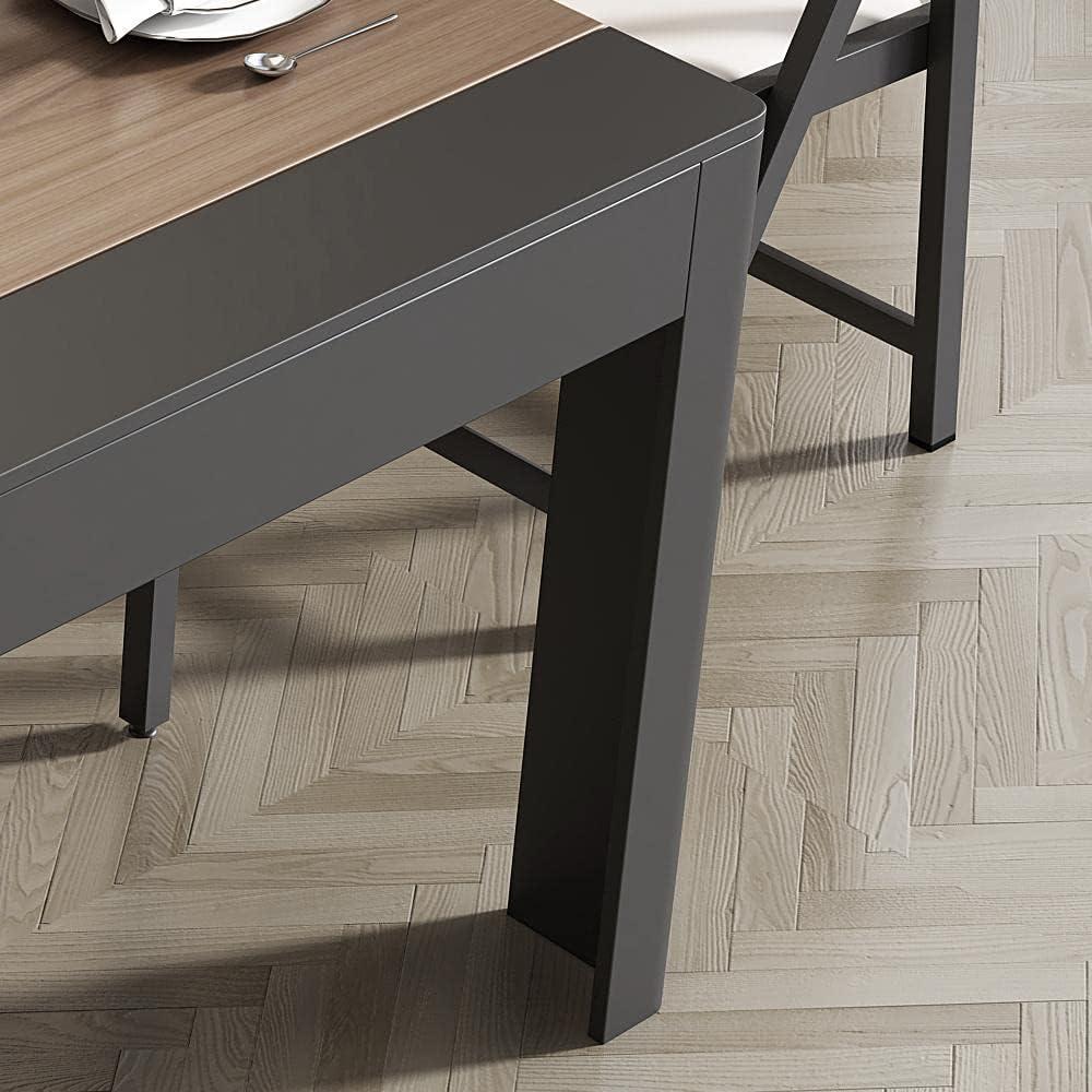 Modern Extendable Dining Table with Storage, Farmhouse Kitchen Table Rectangle Sideboard Glass Door (Walnut & Gray)