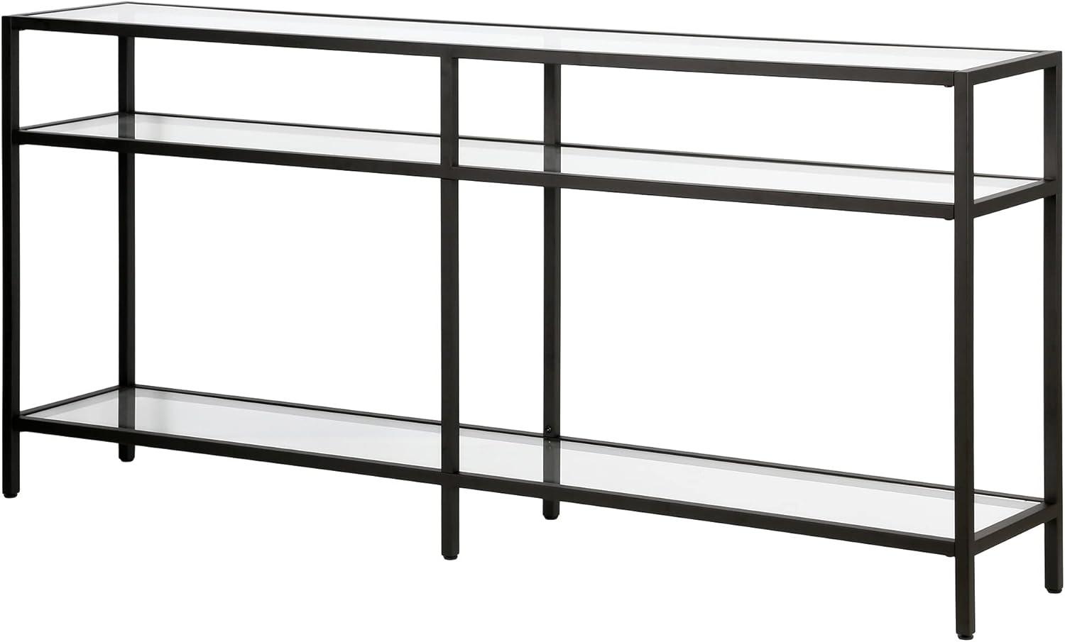 Modern Industrial 64" Blackened Bronze Console Table with Storage