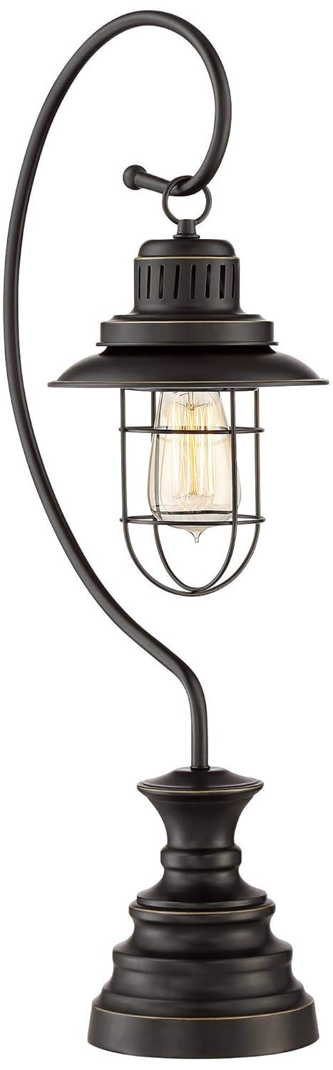 Edison Bronze 30'' Industrial Desk Lantern Lamp with Metal Cage Shade