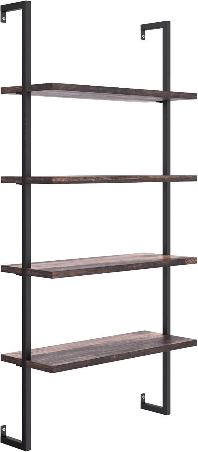 64" Wood and Metal 4 Tier Wall Mount Floating Bookshelf - Nathan James