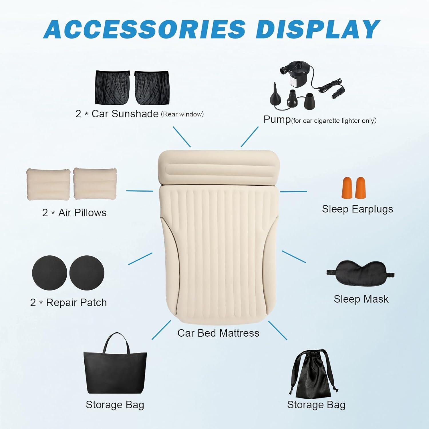 Car Bed with The Most Complete Sleeping Accessories|Leakproof Comfortable Durable Car Mattress|Built-in Pillow with Pump Air Mattress|for SUV Minivan Mpv Road Trip Inflatable Bed