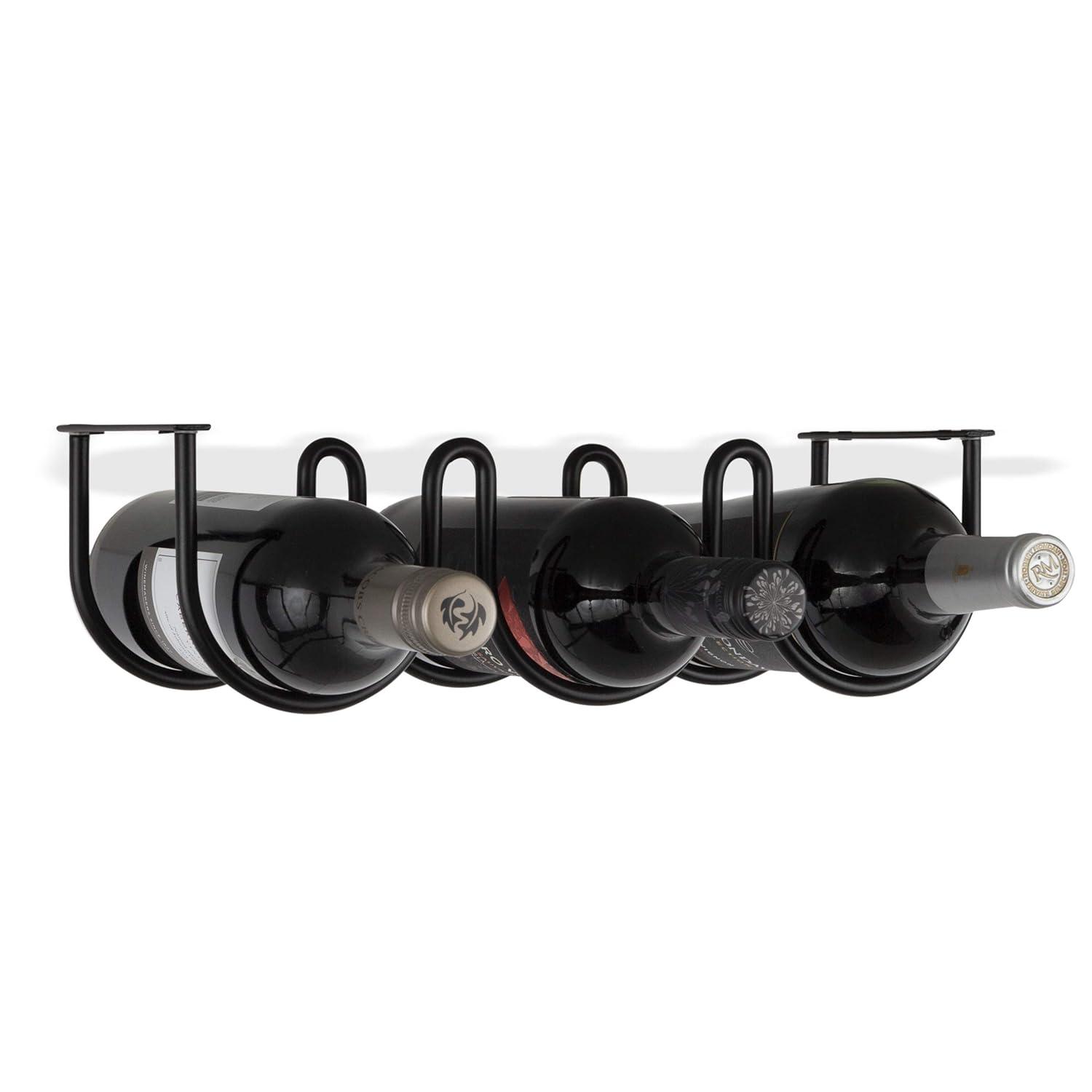 Wallniture Dijon Wine Rack Wall Mounted & Under Cabinet Wine Storage Bottle Racks Kitchen Organization and Storage, Steel Black