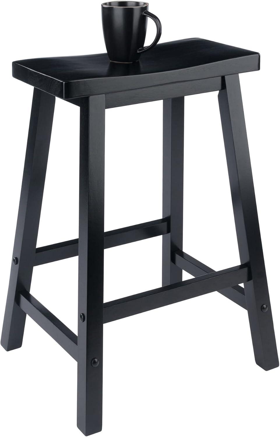 24" Satori Saddle Seat Counter Height Barstool Black - Winsome: Solid Hardwood, Backless Design