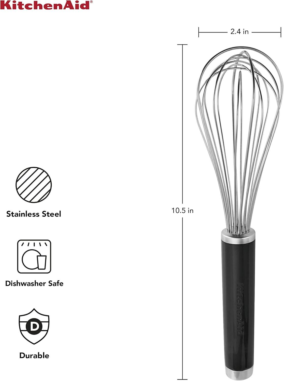 KitchenAid 10.5 Inch Black and Silver Stainless Steel Balloon Whisk