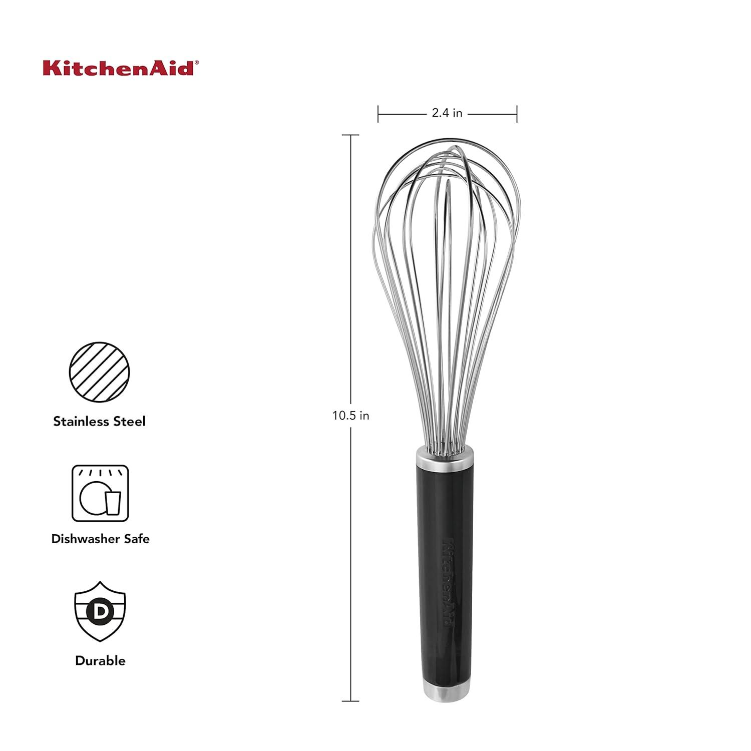 KitchenAid Stainless Steel Utility Whisk: Metal Wire Whisk, Kitchen Tools, Dishwasher-Safe, Black, 10.75" Length
