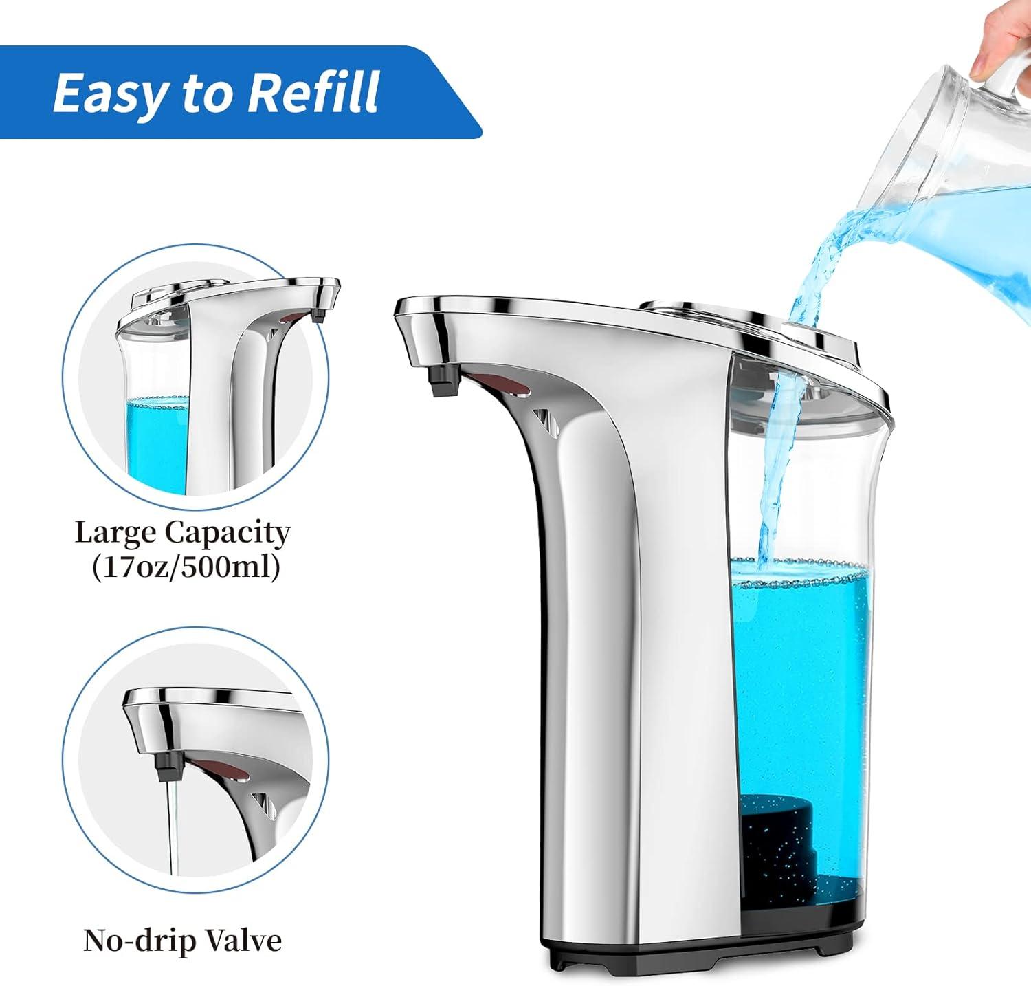 Silver Automatic Touchless Soap Dispenser with Adjustable Levels