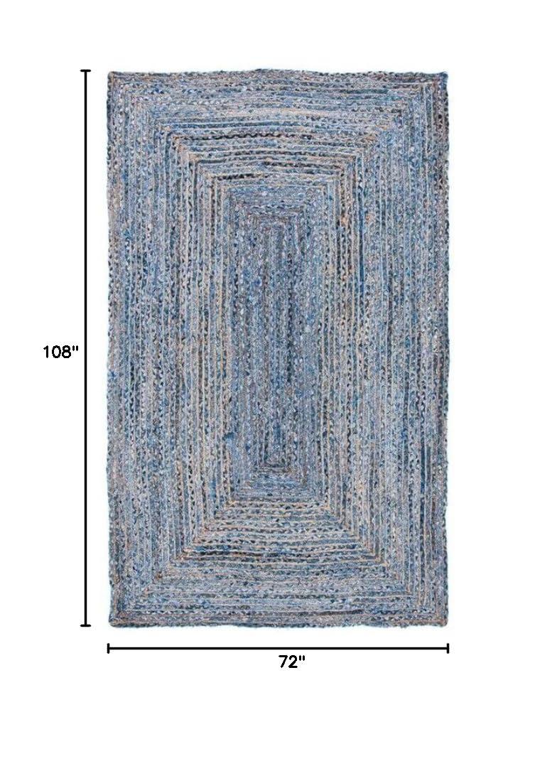 Boho-Chic Blue and Natural 6' x 9' Handwoven Jute Rug