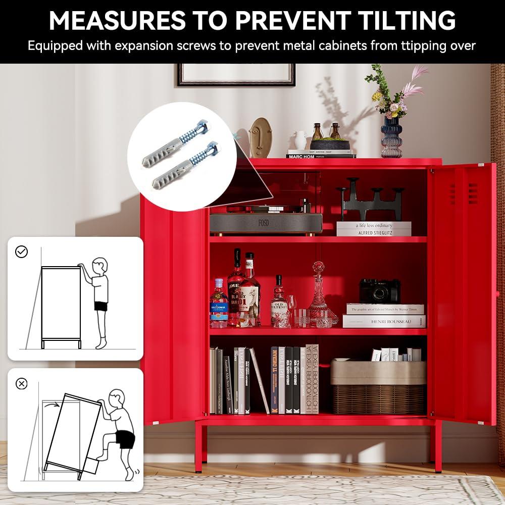 Pemberly Row 2 Door Metal Locker Style Storage Accent Cabinet in Bashful Pink