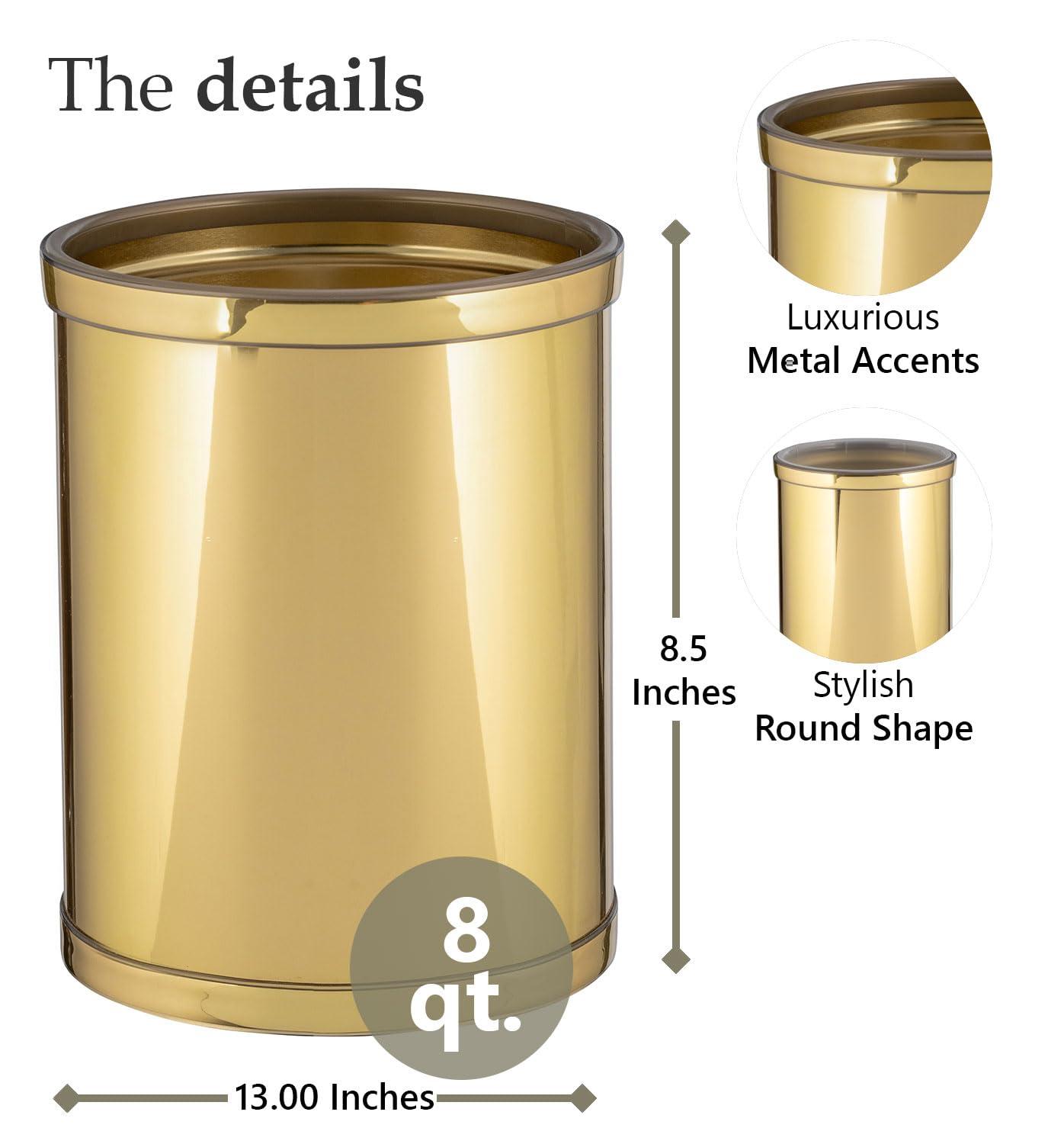 Polished Brass Round Plastic Bathroom Trash Can