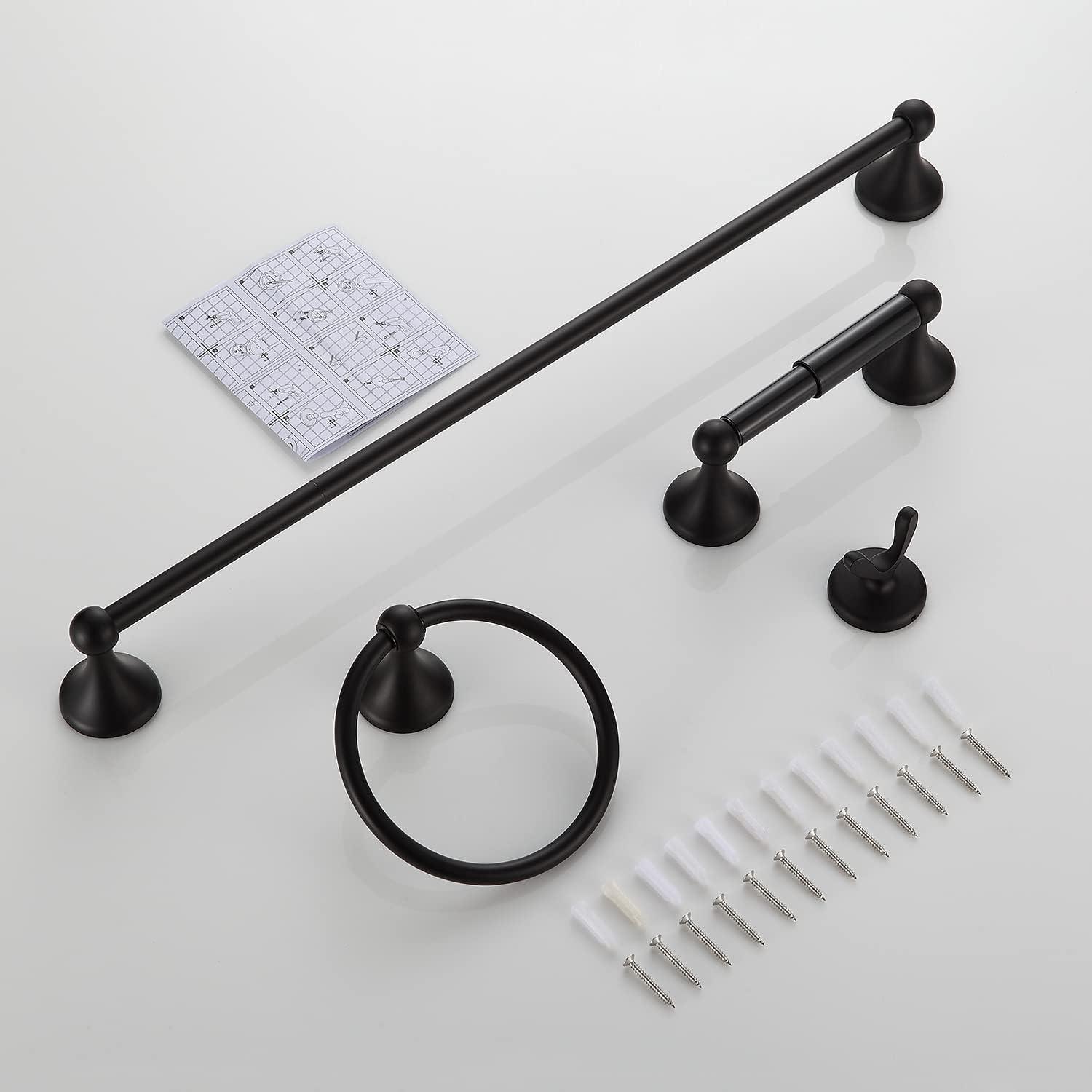 Matte Black Adjustable 4-Piece Bathroom Hardware Set