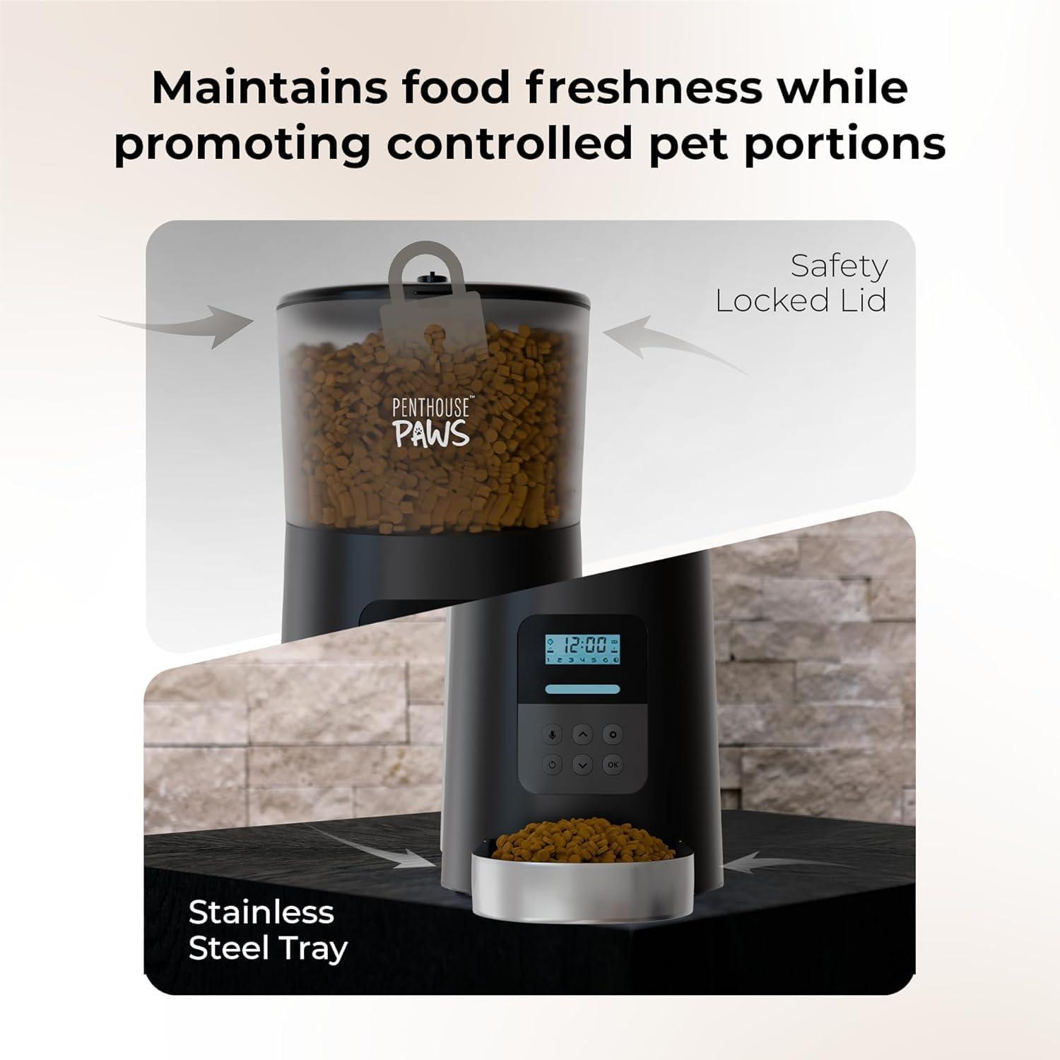 Penthouse Paws Black Stainless Steel Automatic Cat Feeder