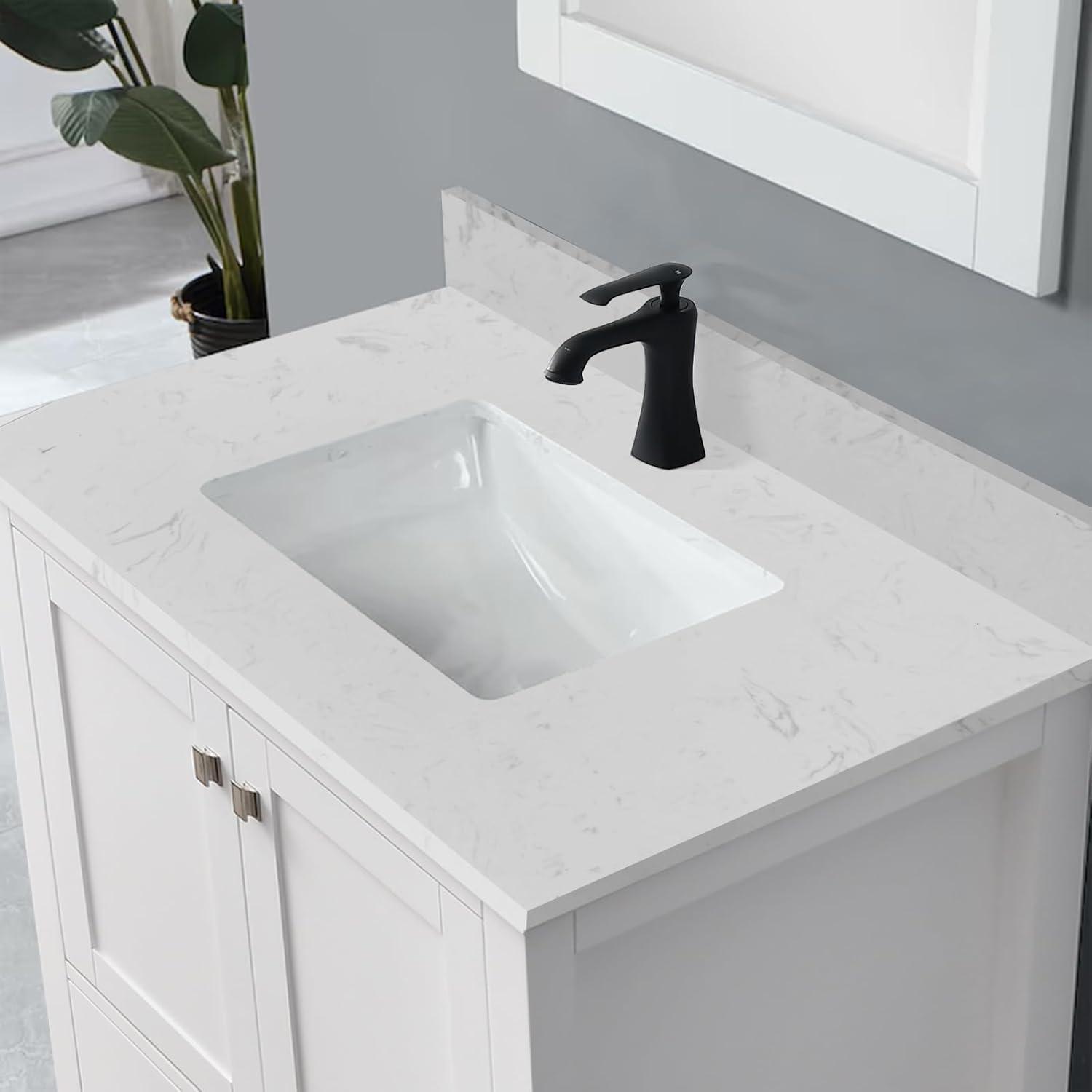 30 in. White Engineered Stone Vanity Top with Rectangular Sink