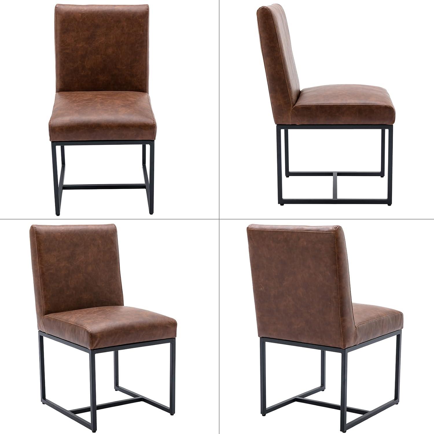 Guyou Modern Dining Chair Set of 2, Faux Leather Upholstered Side Chair with High Back and Metal Frame for Living Room Dining Room, Brown