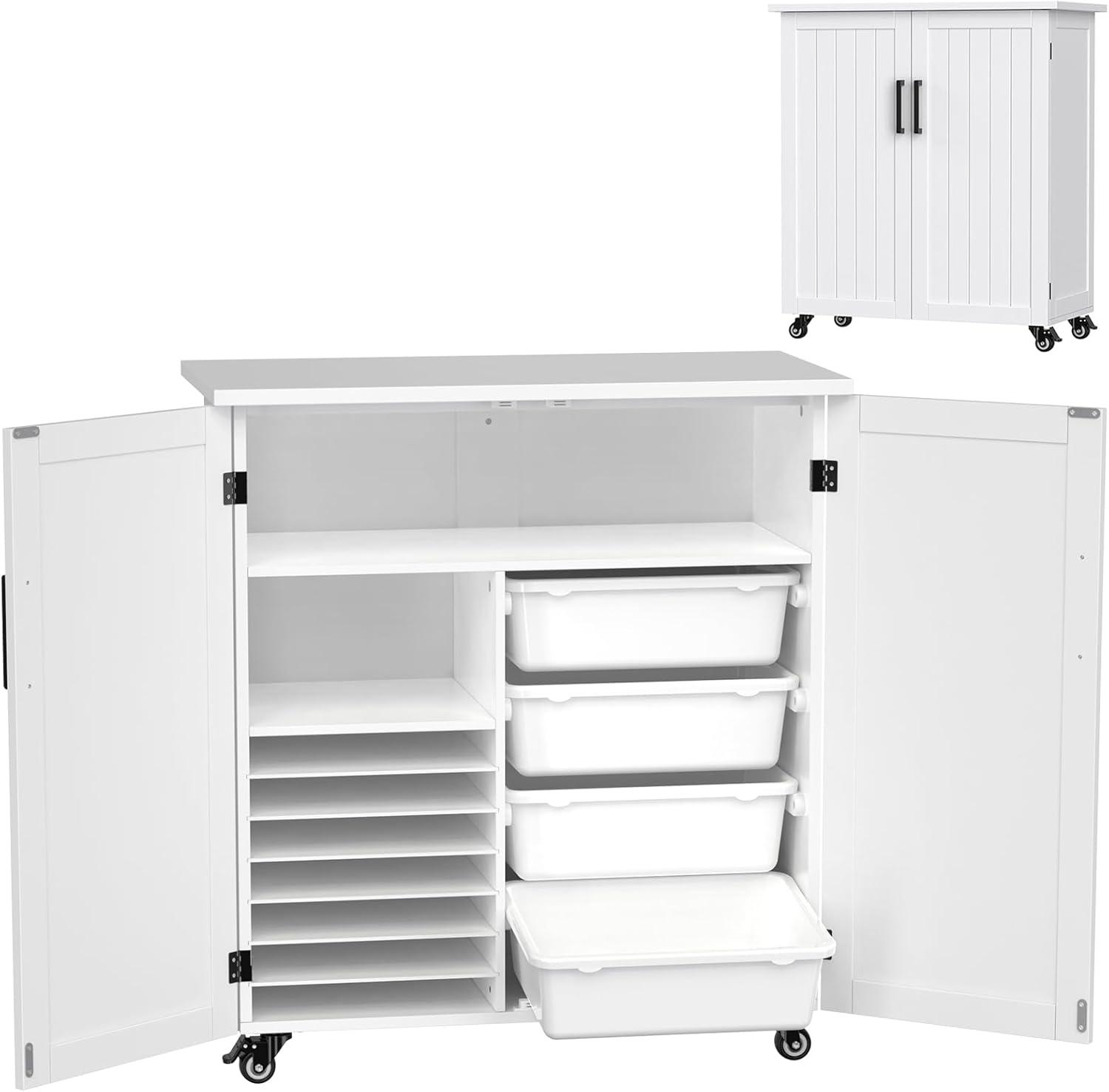 GDLF Craft Cart Compatible with Cricut Machine, Rolling Cricut Cabinet with Storage 31.6"W x 15.8"D x 34.9"H