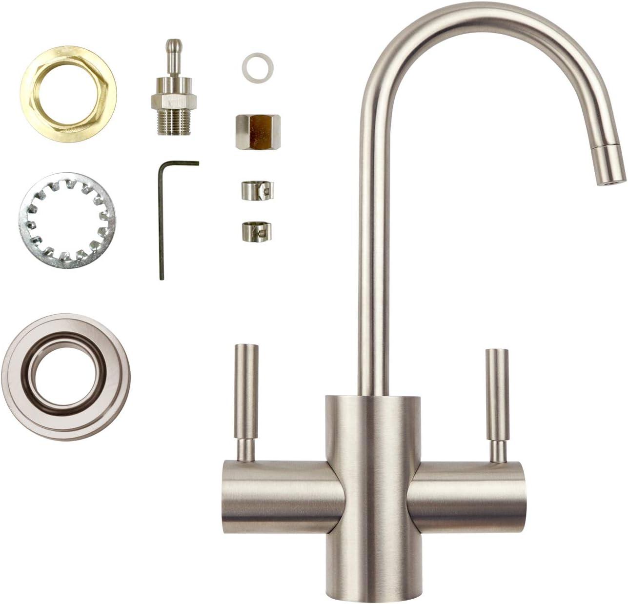 Brushed Nickel Dual Handle Hot and Cold Water Dispenser Faucet