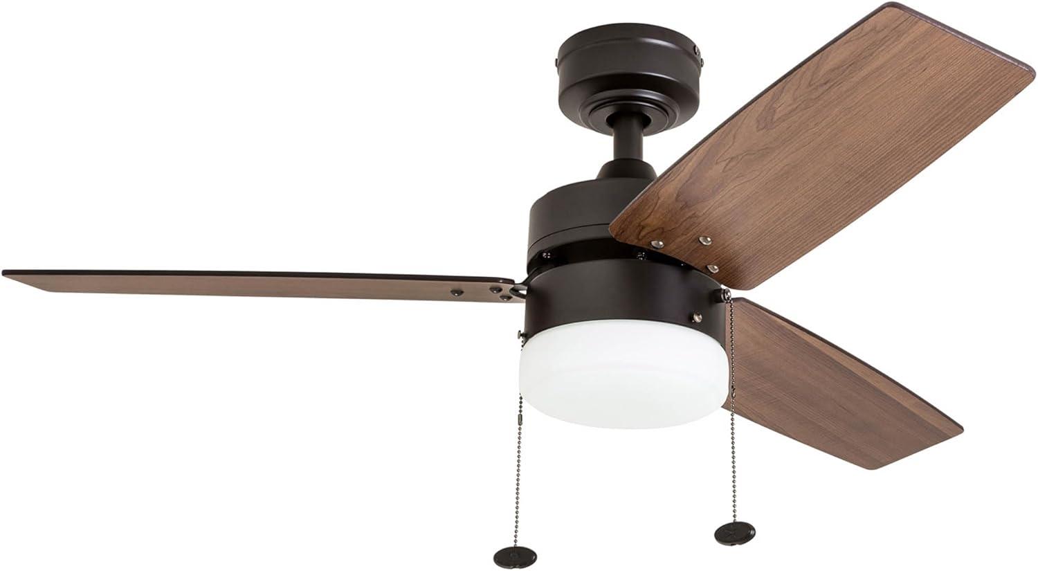 Prominence Home Reston 42" Bronze Modern Small Room Ceiling Fan with 3 Blades, LED Light Kit, Pull Chains & Reverse Airflow