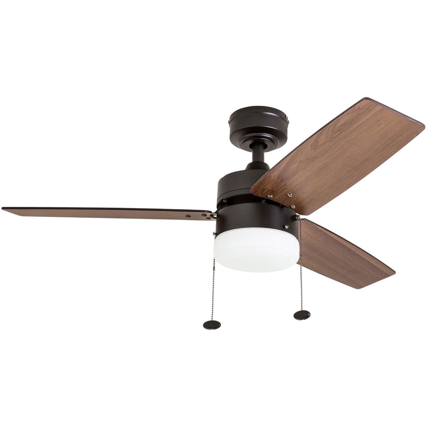 Prominence Home Reston 42" Bronze Modern Small Room Ceiling Fan with 3 Blades, LED Light Kit, Pull Chains & Reverse Airflow
