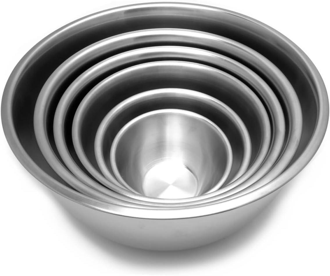 Nesting Stainless Steel Polished Mirror Finish Mixing Bowls Set, .5, 1.25, 2.75, 4.25, 6.25 and 10.75 Quart, Metallic, 6-Piece