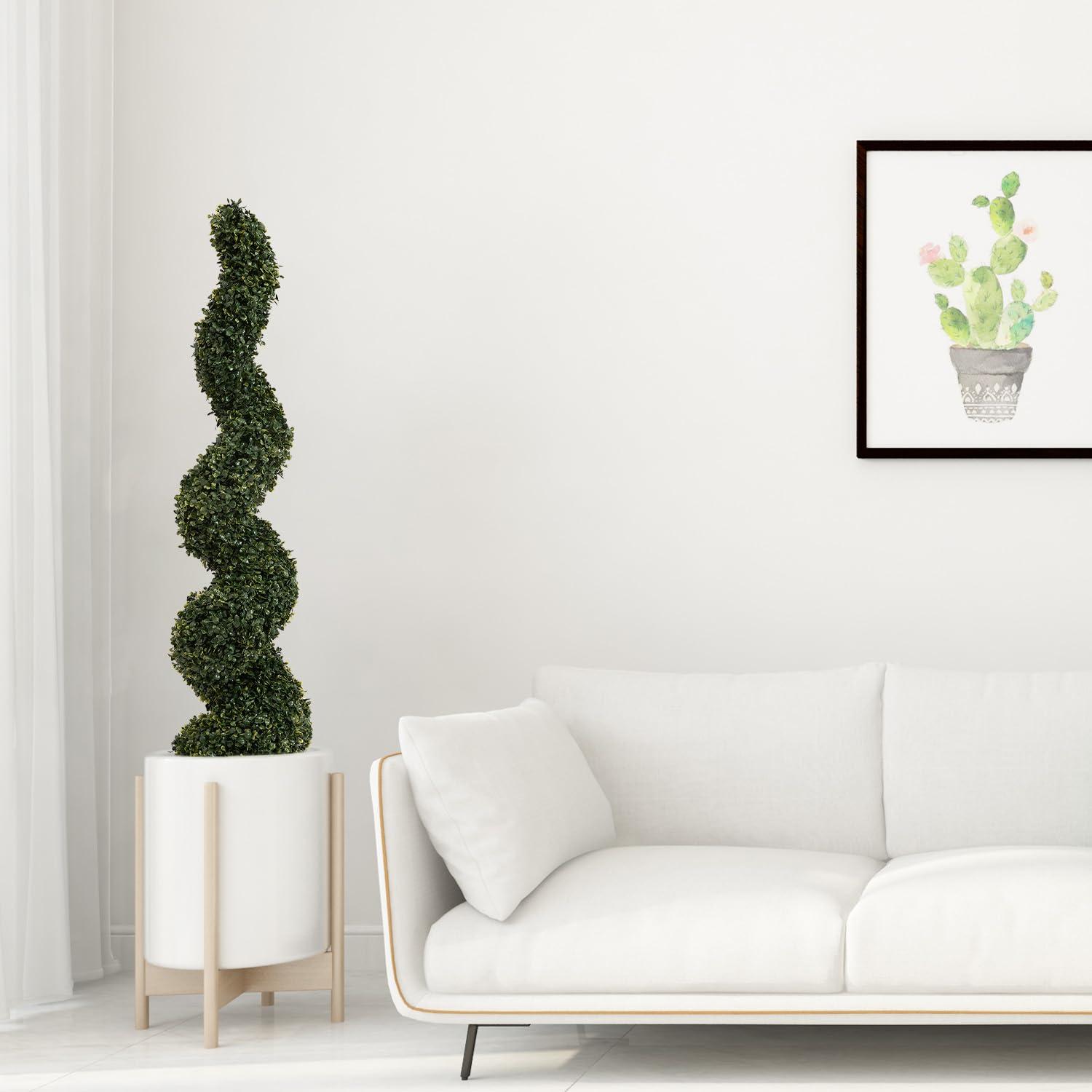 Goplus 4FT Artificial Spiral Boxwood Topiary Tree, 2 Pack Greenery Large Faux Plant in Cement-Filled Plastic Pot, Tall Fake Plant for Indoor Outdoor Home Front Porch Decor