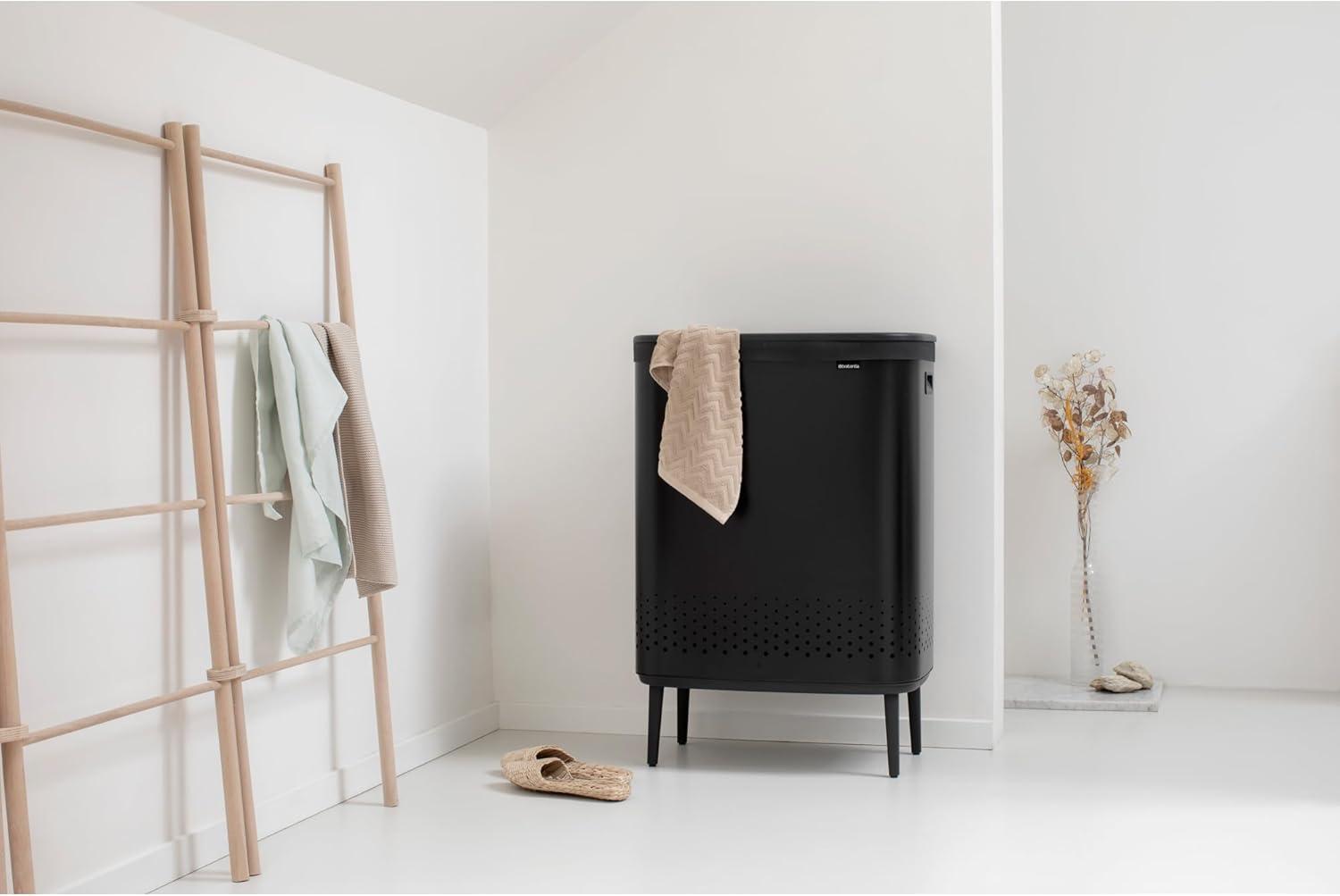 Black Steel Upright Hamper with Lid and Ventilation Holes
