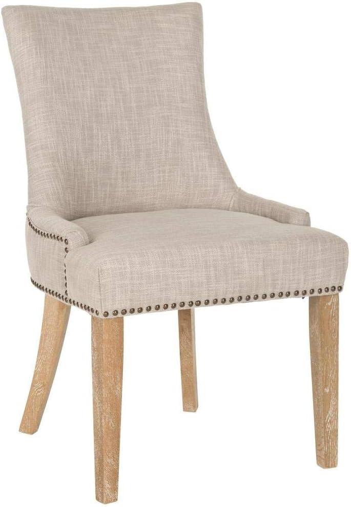 Gray Linen Upholstered Parsons Dining Chairs with Wood Legs, Set of 2