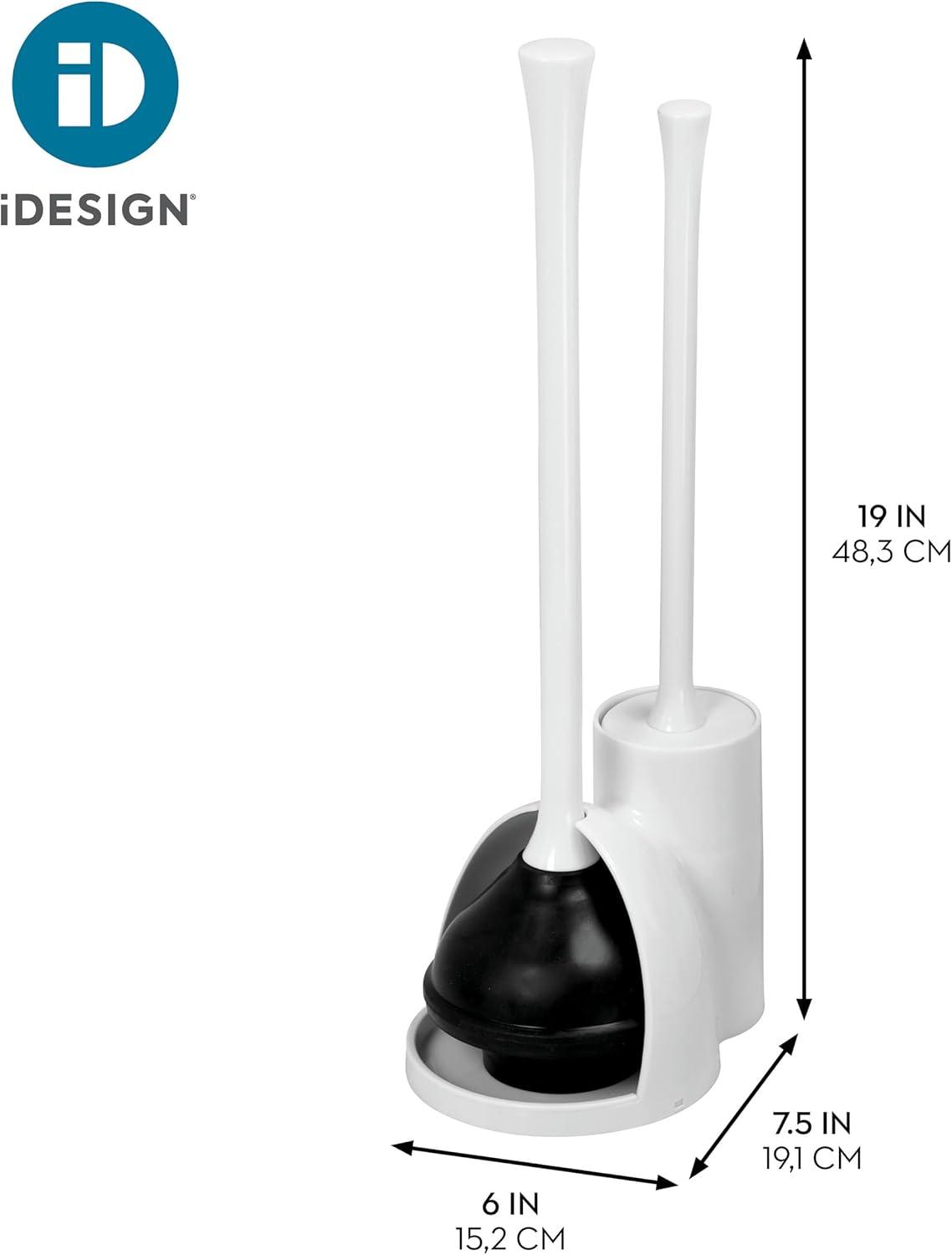 InterDesign Una Slim Toilet Bowl Brush and Plunger Set for Bathroom Storage, White