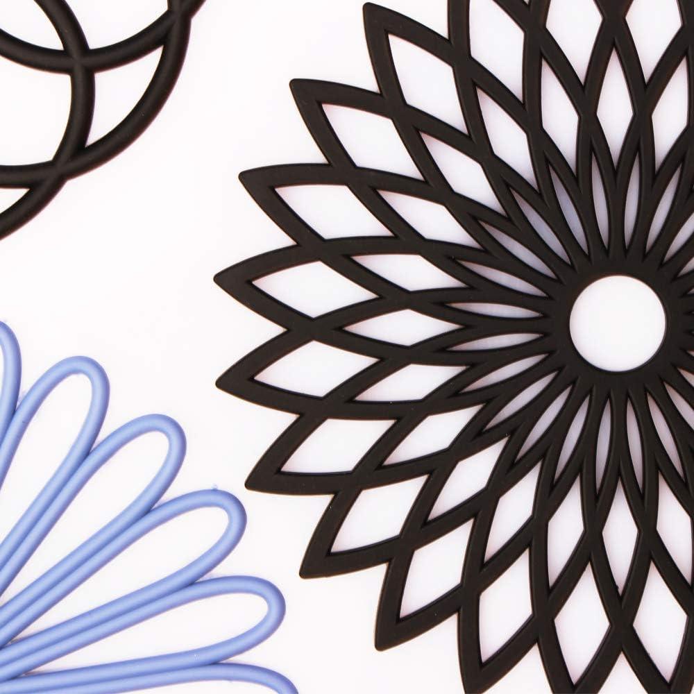 3Pcs Silicone Trivet Mat 7.9inch Anti-Slip Heat-Resistant Hot Pad Set Hollow Flower Shape Non-Stick Decorative Mat for Home Kitchen