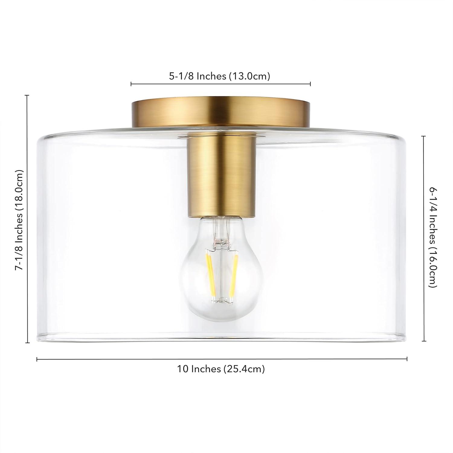 Evelyn&Zoe 10" Brass Finish Metal/Glass Semi Flush Mount