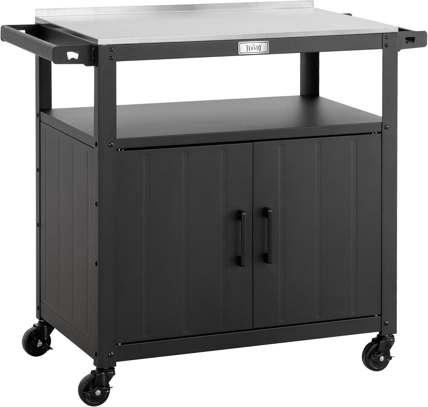Feasto Feasto 35''H x 32''W Cabinet Utility Cart with Wheels, Outdoor Grill Cart, Rolling Kitchen Cart for BBQ Food Prep