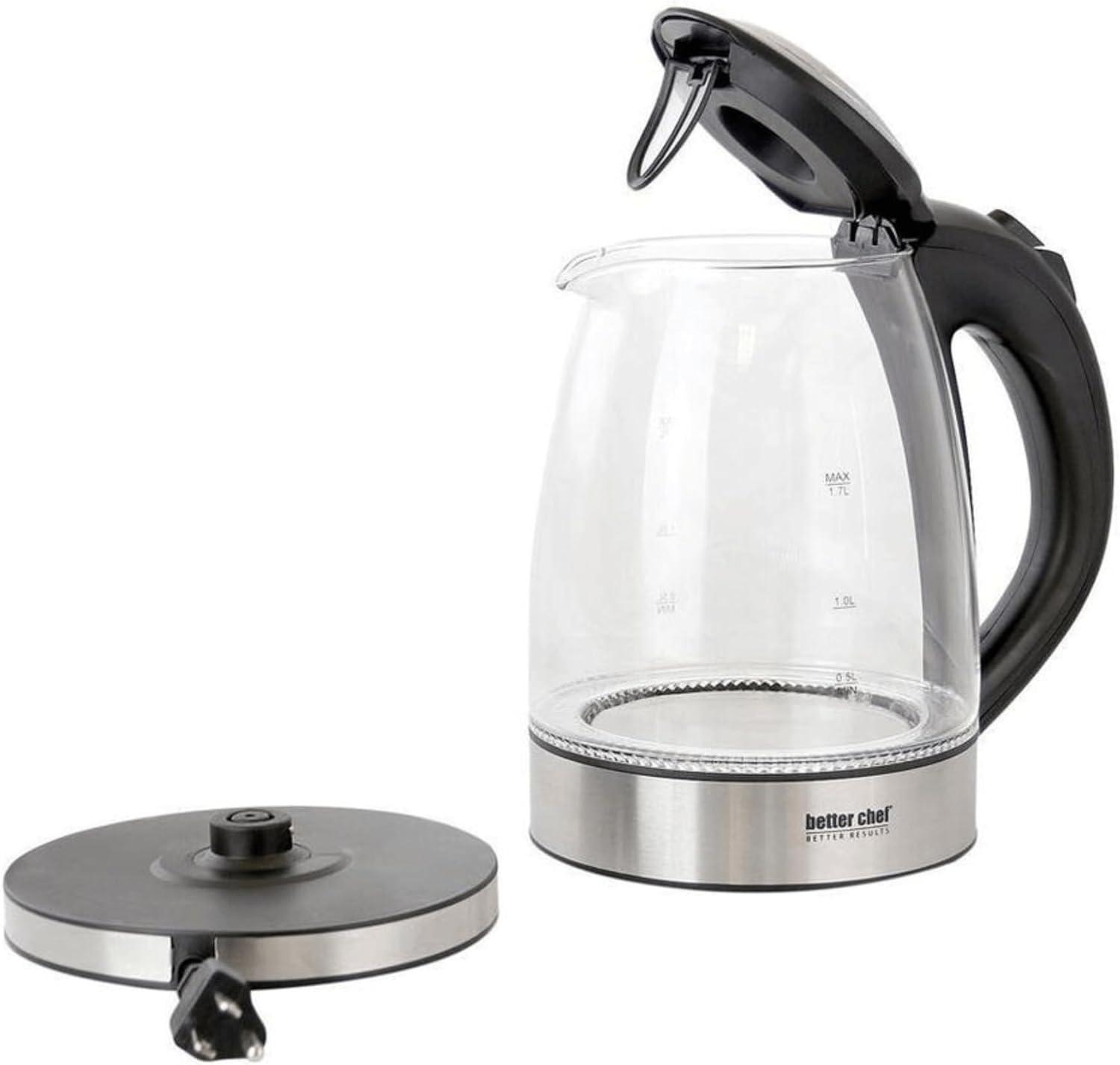 Better Chef 1.7 L Cordless Electric Glass and Stainless Steel Tea Kettle