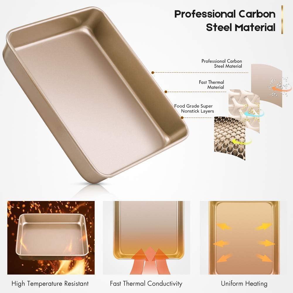 AMAGABELI GARDEN & HOME Deep Baking Pans Nonstick for Oven Tray Cake Carbon Steel Pan Baking Sheets Set of 3 Rectangle Bakeware Set for Cake Lasagna Brownie Casserole Cookie Cooking Gold
