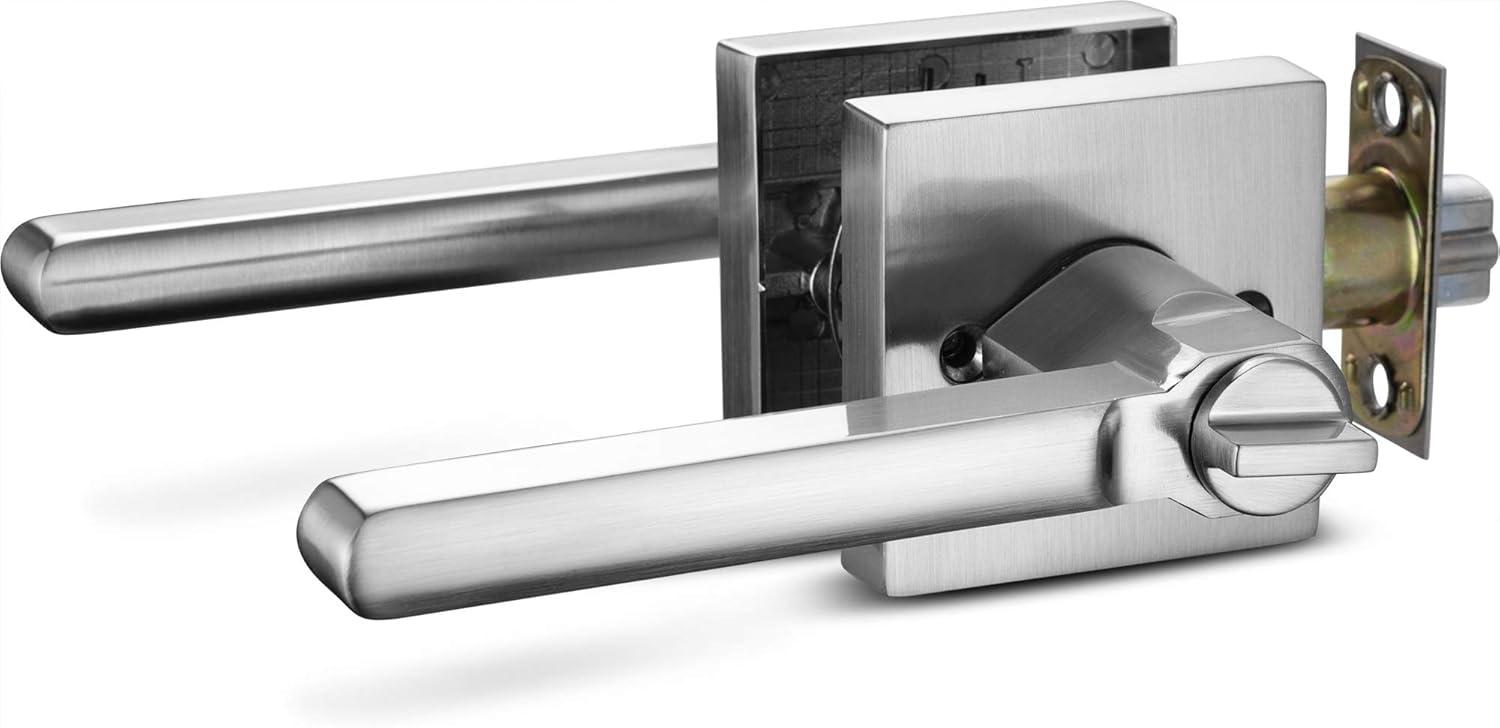 Satin Nickel Entry Lever Door Handle and Deadbolt Lock Set