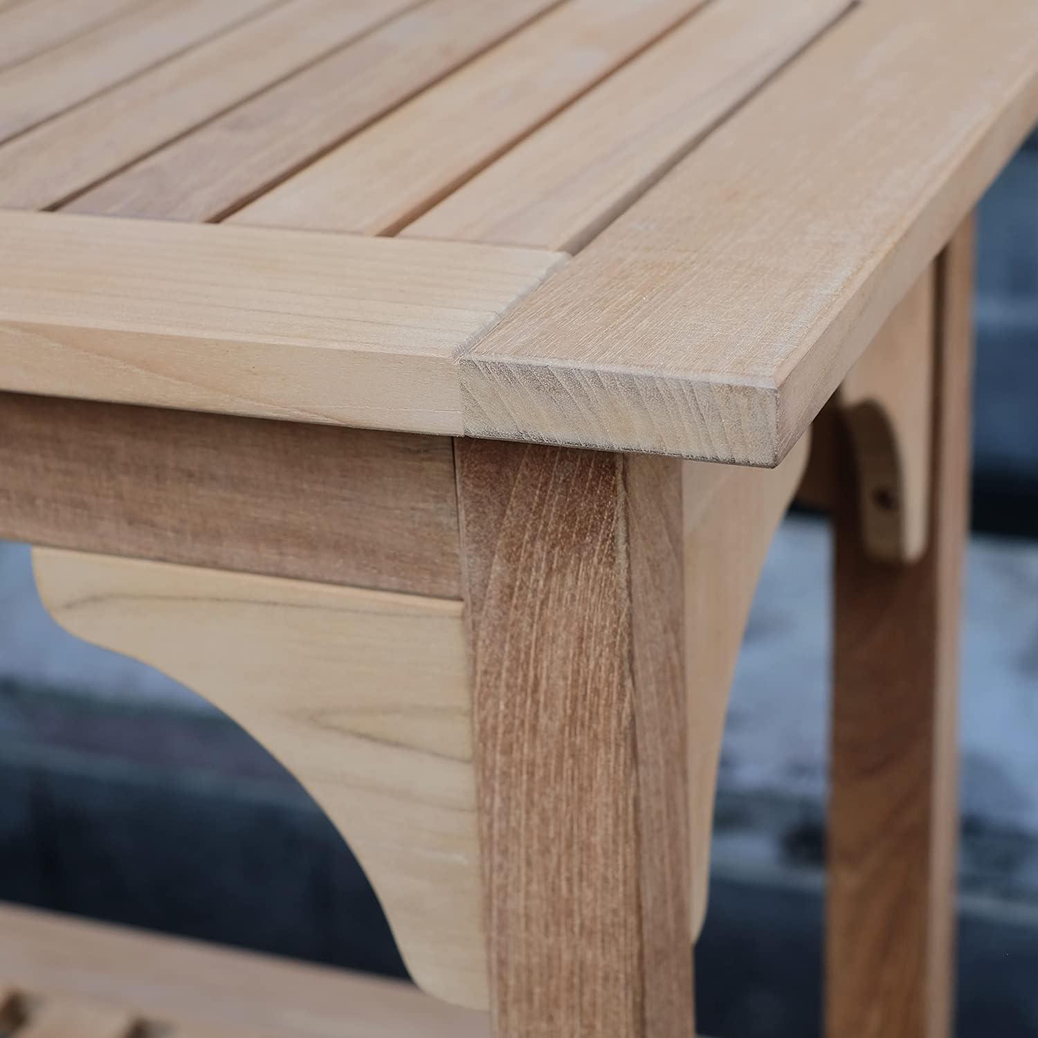 Natural Teak Outdoor Console Table with Lower Shelf