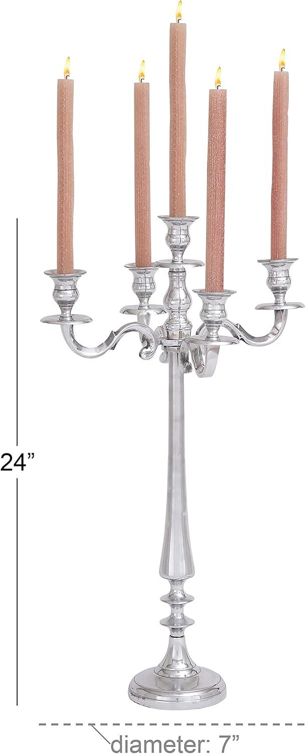 DecMode 5 Holder Silver Aluminum Metal Scroll Tall Candelabra