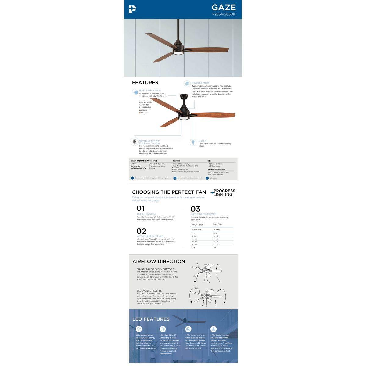 Gaze Collection 60" LED Three-Blade Ceiling Fan