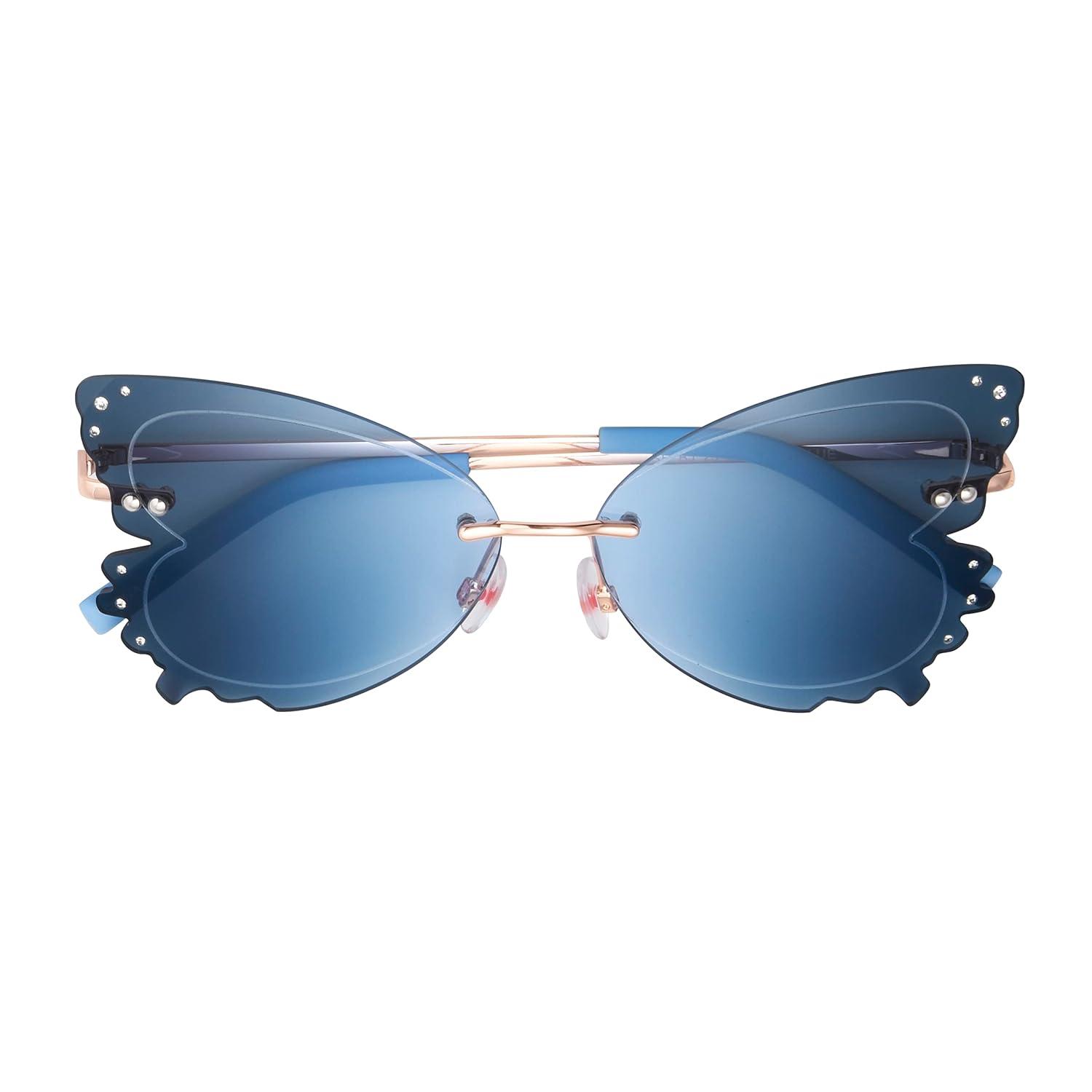 Blue Butterfly Metal Frame Sunglasses with Gradient Lenses