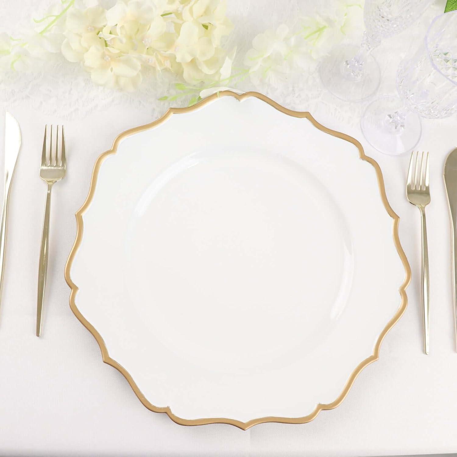 White and Gold 13" Scalloped Edge Acrylic Charger Plates