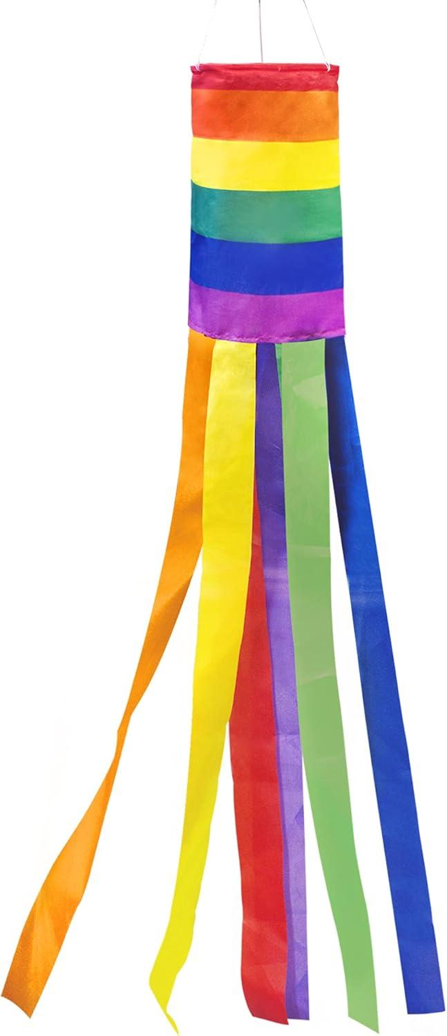 Anley 40 Inch Rainbow Column Windsock Flag - LGBT+ Parade Garden Decorative Flag with Rainbow Long Tails