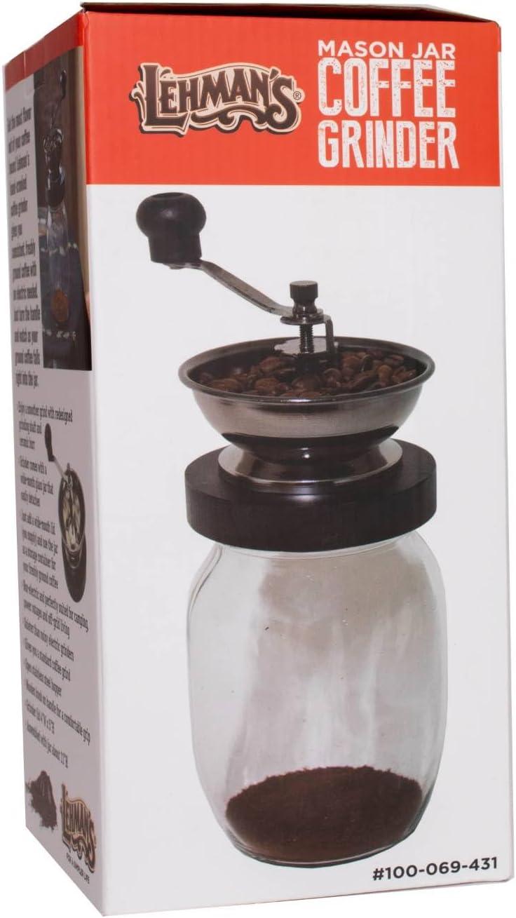 Lehman's Manual Coffee Grinder with Mason Jar Grounds Storage, Comfortable Grip Quiet Smooth Non-Electric Hand Crank, Standard Grind