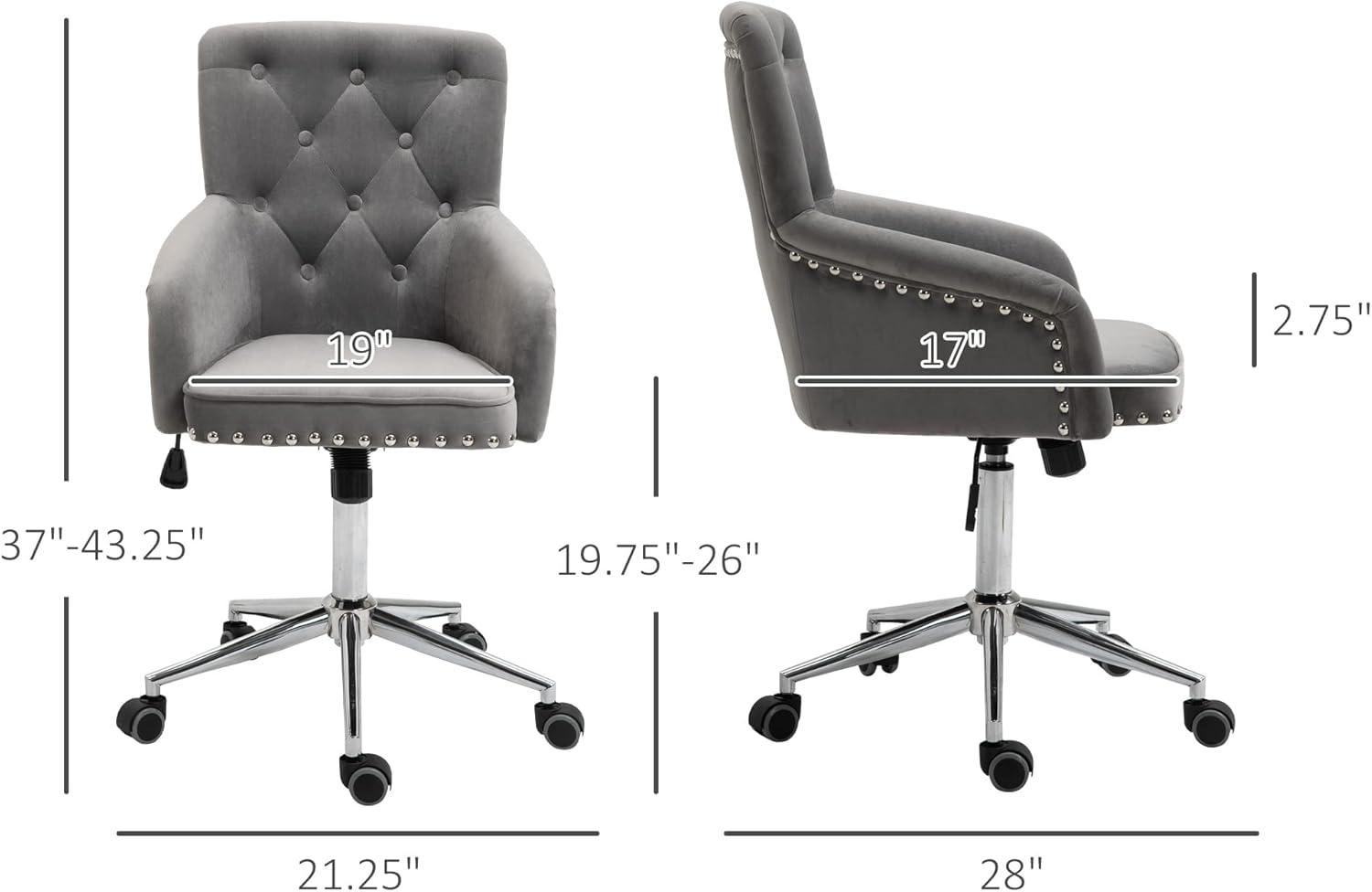 HOMCOM Home Office Chair Tufted Velvet Desk Chair w/ Nailhead Trim Mid Back