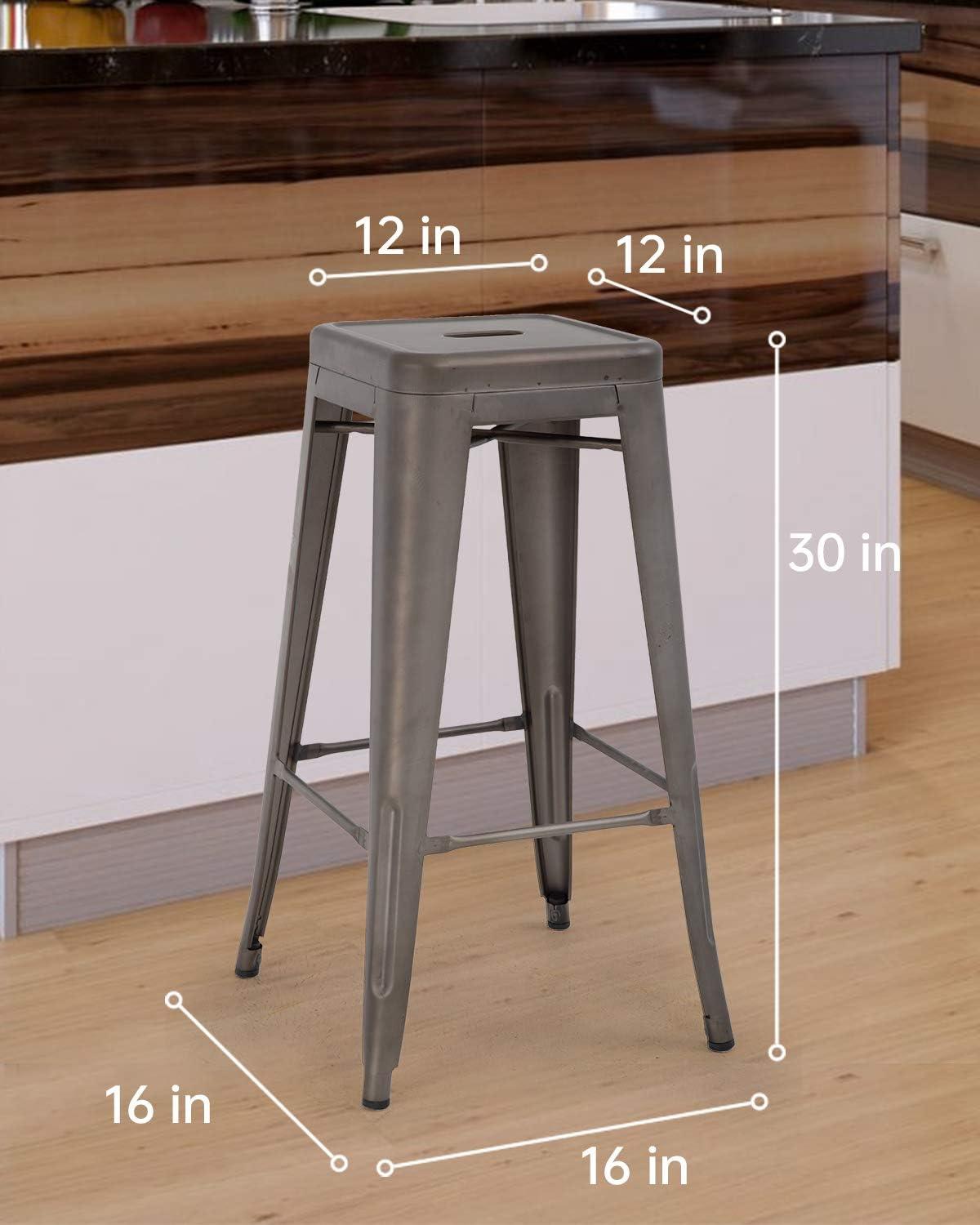 FDW Metal Bar Stools Set of 4 Counter Height Bar stools  30 Inch Indoor Outdoor Patio Bar Stool Home Kitchen Dining Stool Backless Bar Chair,Bronze