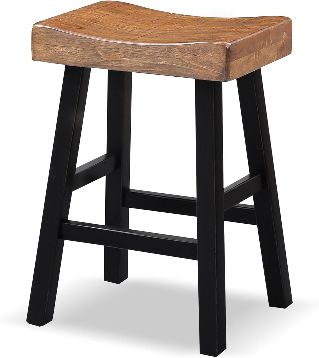 Oak and Black 24" Backless Saddle Style Bar Stool