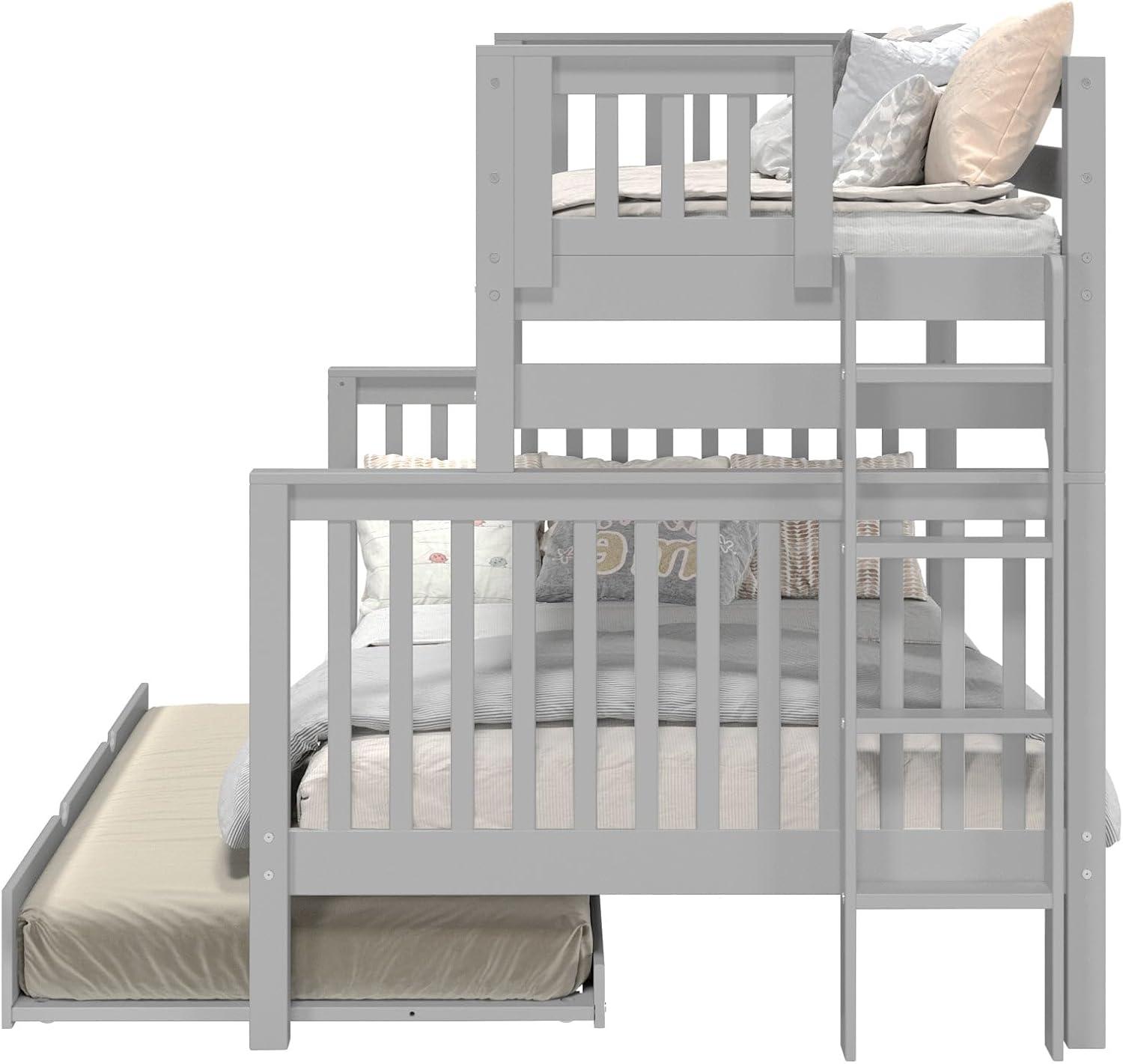 Bedz King Bunk Beds Twin over Full Mission Style with End Ladder and a Twin Trundle, Gray