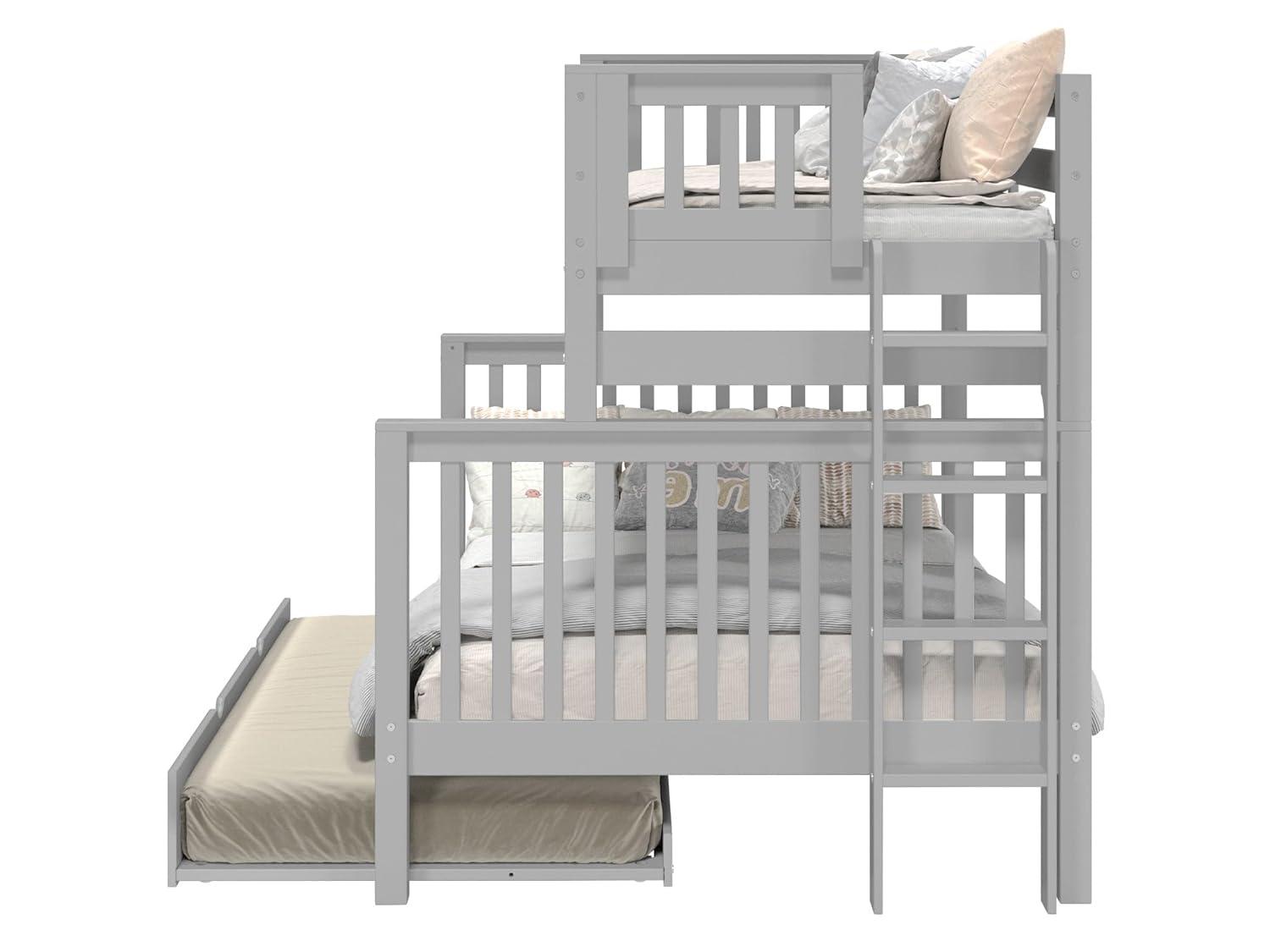 Bedz King Bunk Beds Twin over Full Mission Style with End Ladder and a Twin Trundle, Gray