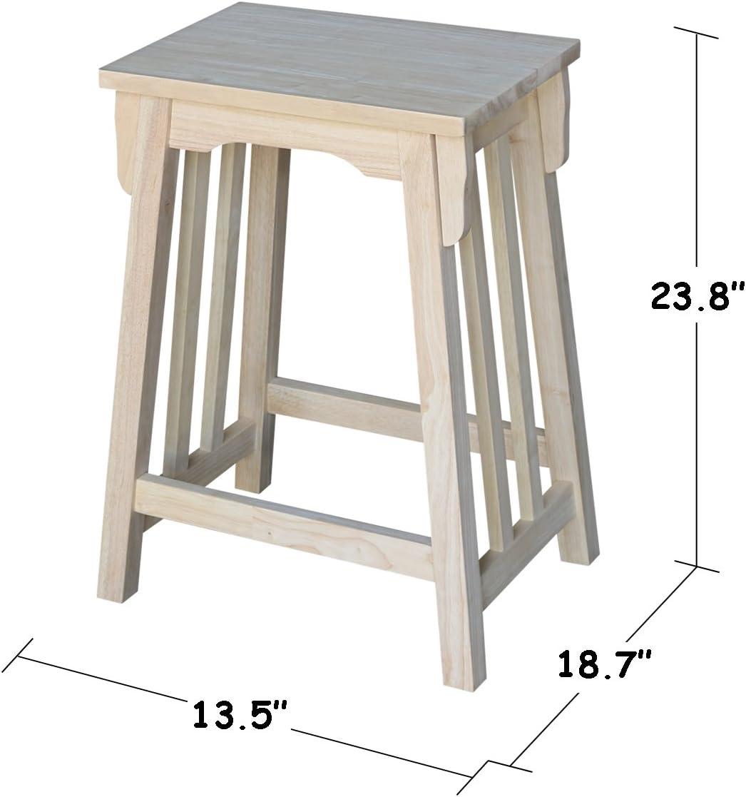 24" Mission Counter Height Barstool Unfinished - International Concepts: Solid Parawood, Rectangle Seat