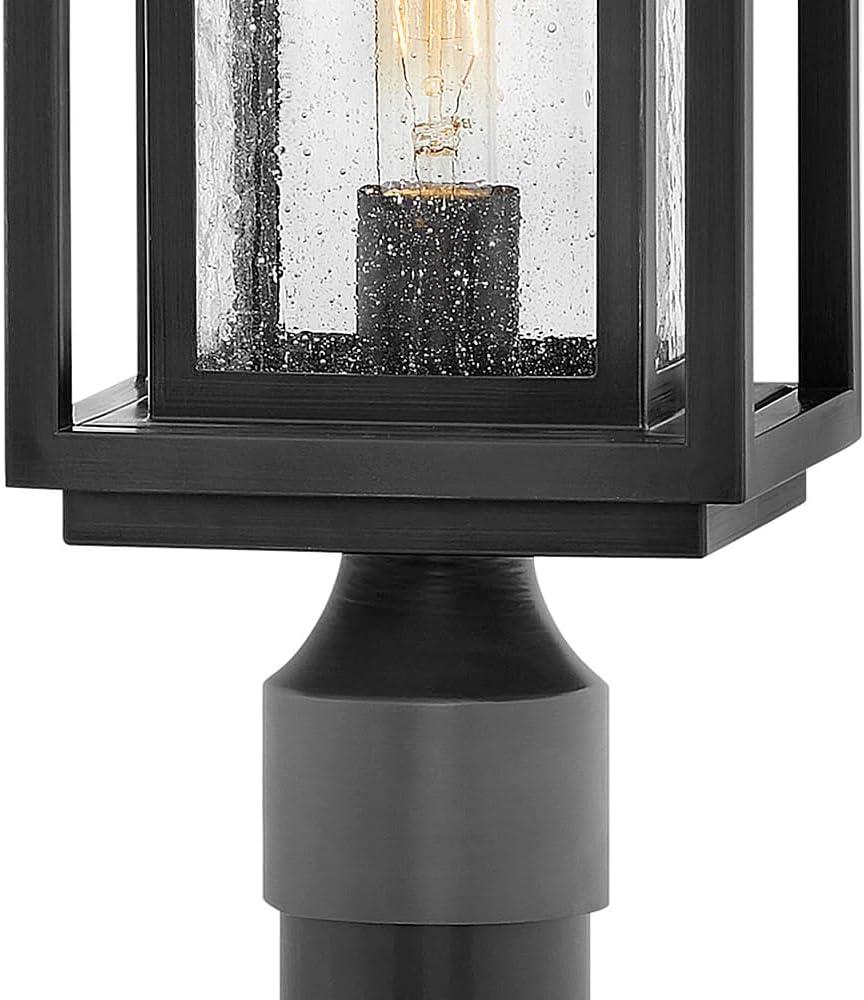 Black 17" Outdoor Post Lantern with Clear Seedy Glass